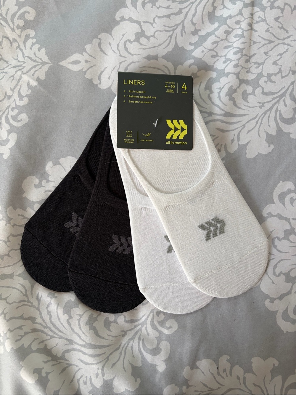 All in Motion Black & White Liner Socks